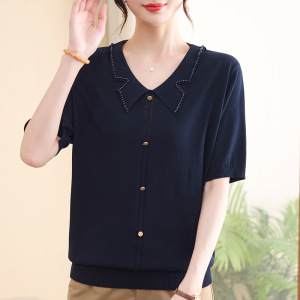 2026年女装新款中老年短袖针织衫薄款夏天衣服中年女小翻领夏季女
