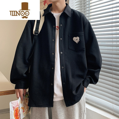 YANXU衬衫外套男宽松休闲翻领夹克男生潮牌复古痞帅cityboy长袖