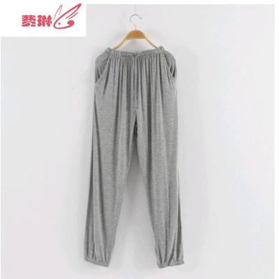 男士睡裤男夏薄款长裤宽松居家裤男棉格子家居服老人空调裤费琳