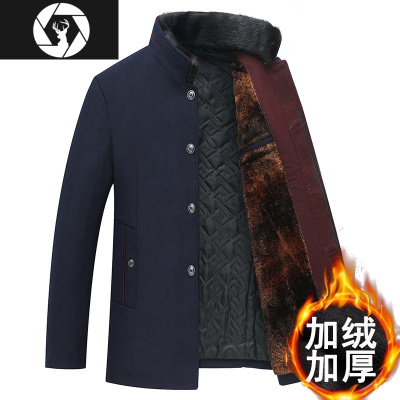 HongZun毛呢大衣男中年爸爸装羔绒冬季加绒加厚保暖中老年呢子外套男毛呢大衣