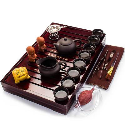 系客舟精品茶具茶壶套装紫砂功夫茶具带茶盘整套商务礼品款款3-黑色紫砂茶博士茶壶套装