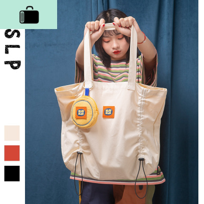 2020ins新款刺绣女单肩手提大容量褶皱帆布托特包袋韩版NEW LAKE女士单肩包