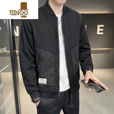 YANXU棒球领男士外套款2023新款衣服薄款针织拼接时尚休闲夹克男装