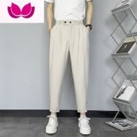 七斓九分裤男新款束脚裤男韩版修身ins痞帅小脚休闲裤纯色百搭男裤子