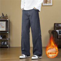 秋冬新款男士休闲裤加绒直筒宽松男裤时尚百搭男生显瘦微阔腿长裤