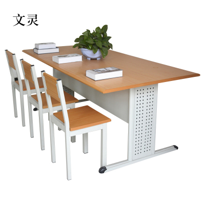 文灵学校图书馆阅览室桌椅书店会议室培训阅读桌钢木学生桌学生椅[工厂现做 7天内发货]