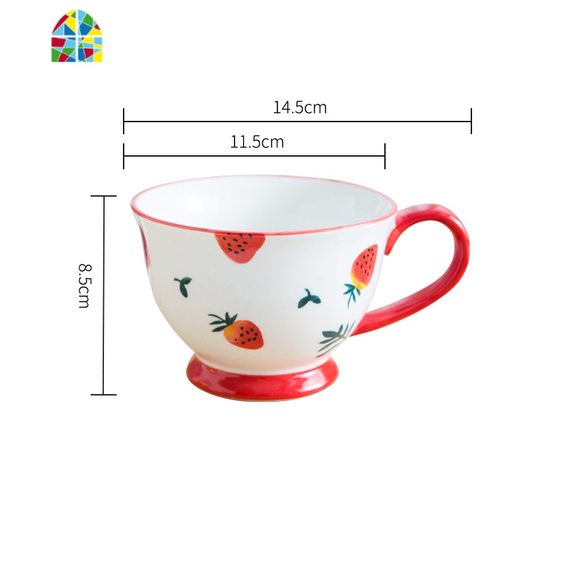 精致餐具早餐一人食套装家用 日式单人可爱手绘创意陶瓷莓碗盘 FENGHOU RX草莓奶锅+盘红