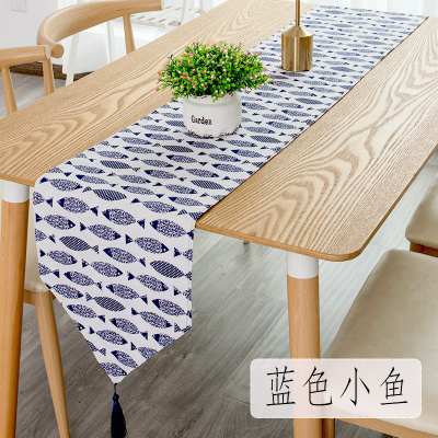 餐桌桌旗北欧现代简约家用欧式茶几桌旗轻奢民宿床旗电 蓝色小鱼 30*200cm(适合140-160cm左右桌子茶桌柜子)