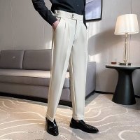 春夏垂感西裤九分裤男宽松直筒裤男士休闲西装裤