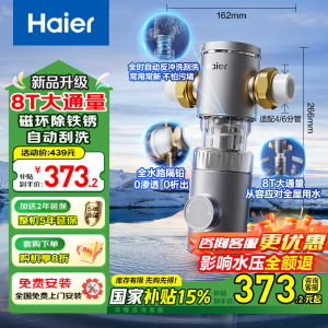 海尔(Haier)前置过滤器8T大通量小飓风家用净水器40微米反冲洗磁环吸附双过滤全屋净水一键自动冲洗HP-37PRO