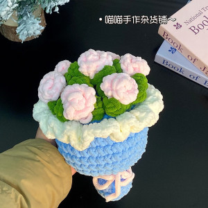 手工编织冰条线手捧玫瑰花束成品自制钩织材料情人节礼物520女友