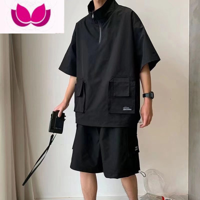 七斓国潮休闲套装男夏季短袖T恤ins潮牌百搭工装短裤运动套情侣装