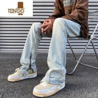 YANXU牛仔裤男秋季新款宽松大码直筒百搭个性潮牌拉链学生美式高街帅痞