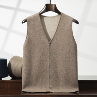 山羊绒v领马甲男商务休闲纯色加厚保暖坎肩外搭叠穿针织背心开衫
