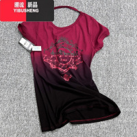 YIBUSHENGHR硬石摇滚短袖T恤女款季街头绣花复古字母圆领打底衫镶钻钉珠