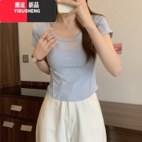 YIBUSHENG正肩短袖t恤女季设计感小众修身显瘦小个子短款鱼骨上衣ins