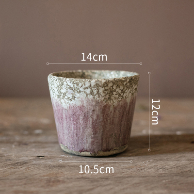 美帮汇彩色玻璃釉渐变色花盆 美式乡村复古多肉植物粗陶红陶透气 花盆(E款)(底部有孔) 中