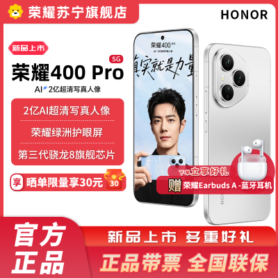 赠蓝牙耳机 荣耀400 Pro 16GB+512GB 揽月银 5G智能手机