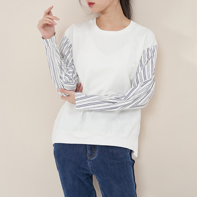 [1折价42.9元,叠加优惠券]春季卫衣女韩版设计感简约圆子拼接上衣休闲百搭