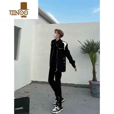 YANXU美式高街vibe风裤子潮牌修身小脚牛仔裤男直筒排扣拉链开叉微喇裤