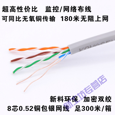 苏宁放心购超五类六类千兆网线监控无氧铜网线家用高速室外8芯网络线30-300版-0.52铜包银-灰50m