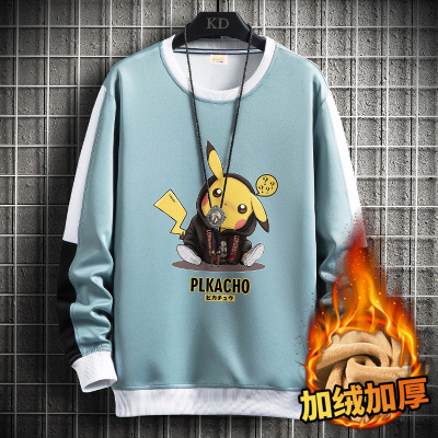 狮臣SHICHEN圆领卫衣男2020年秋季新款套头卫衣男时尚百搭潮流加绒卫衣男装帅气运动卫衣男装WY8079湖蓝色(加绒)M