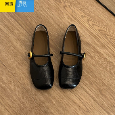 聚范皮版~平底圆头浅口玛丽珍鞋女2024新款一字带百搭通勤单鞋