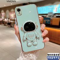 适用苹果XR宇航员电镀网红新款带支架手机壳iPhoneA2108直边高级硅胶亮面保护套防摔ins潮牌耐脏情侣男女可爱