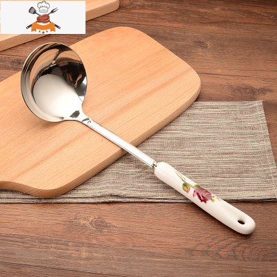 不锈钢锅铲套装厨房炒菜铲子勺子组合家用防烫隔热烹饪厨具七件套 敬平 紫玫瑰[汤勺]