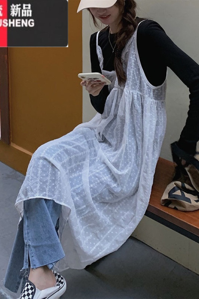 YIBUSHENG韩国 森系甜美 蕾丝吊带连衣裙 搭配 可单卖