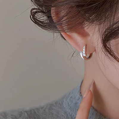 s925银微镶圆圈耳扣女法式精致时尚个性耳圈小众气质高级设计耳环送女朋友老婆情人节七夕生日礼物