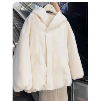 年新款韩版复古纯色高级感连帽棉服外套女冬季宽松防寒棉衣