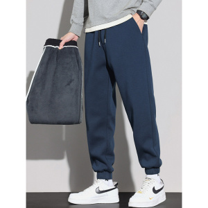 高品质热力绒男士加绒卫裤2025新款一体绒超柔时尚弹力束脚休闲裤