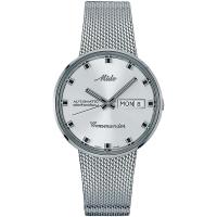 Mido瑞士男表Commander1959经典现代银色圆盘双历编织钢带自动机芯