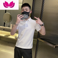 七斓纯色短袖t恤男士夏季衫潮牌男装2023新款半袖翻领体恤上衣服