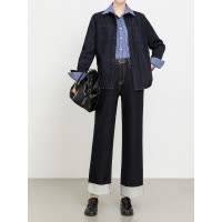 年冬季新款植绒加厚牛仔阔腿九分裤女高腰宽松直筒裤