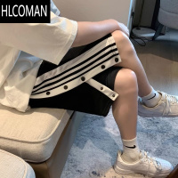 HLCOMAN美式篮球训练短裤男夏季外穿潮牌三条杠中裤oversize设计感排扣裤