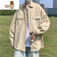YANXU日系cityboy翻领衬衫男宽松百搭简约纯色外套帅气工装上衣