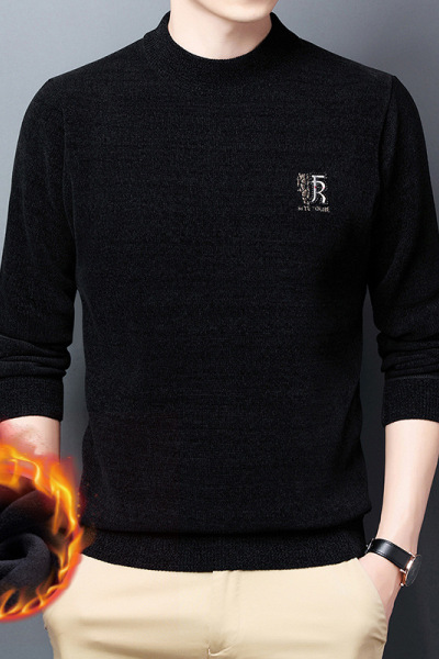 男装加绒雪尼尔毛衣男款冬季半高领加厚保暖打底针织衫男_456