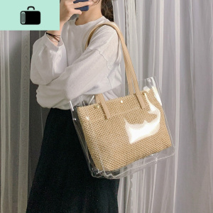 洋气透明包包女大容量手提包2020新款潮夏天编沙滩包百搭单肩包NEW LAKE女士单肩包