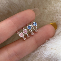 [5.30上新1件85折 3件8折]纯银蓝色锆石爱心耳扣耳钉女简约送女朋友老婆情人节七夕生日礼物