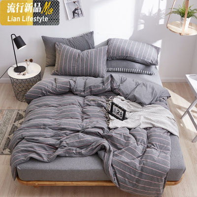 暗黑冷淡风针织天竺棉四件套简约条纹被套床单床笠款超柔棉 三维工匠