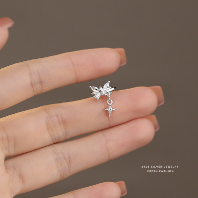 甜酷风蝴蝶耳夹女s925纯银无耳洞锆石耳骨夹小众设计感耳饰轻奢送女朋友老婆情人节七夕生日礼物