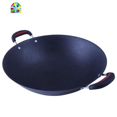 陆川铸铁锅无涂层加厚生铁炒锅圆底双耳传统老式家用燃气灶用 FENGHOU 60cm圆底加厚原生态