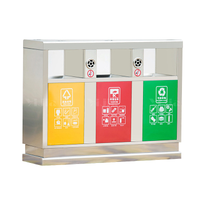 翌嘉YJ4070414 不锈钢分类垃圾箱公共场合环卫果皮箱户外垃圾桶 304不锈钢三分类永康桶