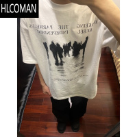 HLCOMAN美式高街痞帅复古印花短袖t恤男生夏季高克重嘻哈宽松上衣tee