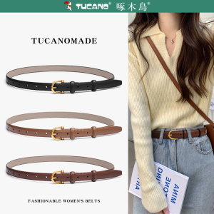 啄木鸟女士皮带2025新款真皮装饰连衣裙腰带牛皮收腰配牛仔裤带细