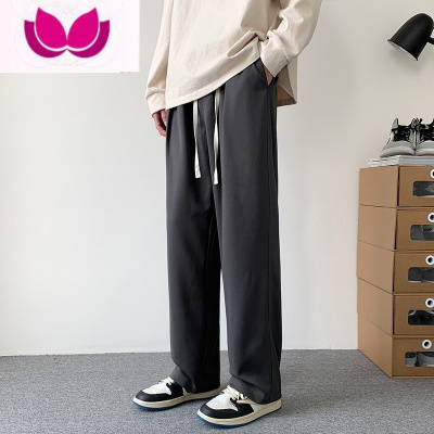 七斓日系复古杏色冰丝裤子男夏季薄款阔腿休闲裤直筒垂感运动拖地裤