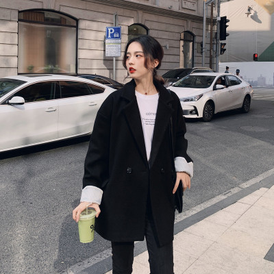 七斓短款黑色毛呢小西装外套女呢子大衣小个子2020新款韩版宽松毛呢外套