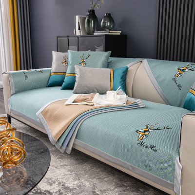 英仑风情新款夏季冰丝沙发垫套装简约防滑沙发凉席坐垫子沙发垫布艺可水洗冰丝夏凉垫坐垫夏天款沙发套罩巾席子定制